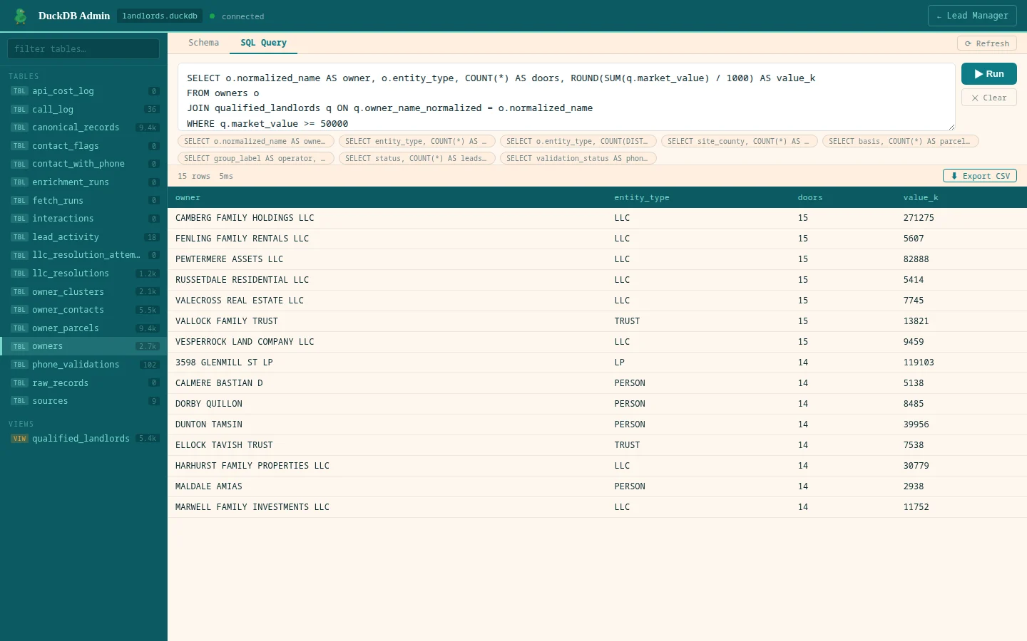 DuckDB query console screen